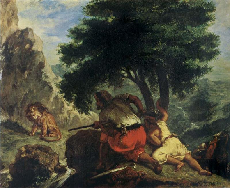 Eugene Delacroix Lion Hunt in Morocco